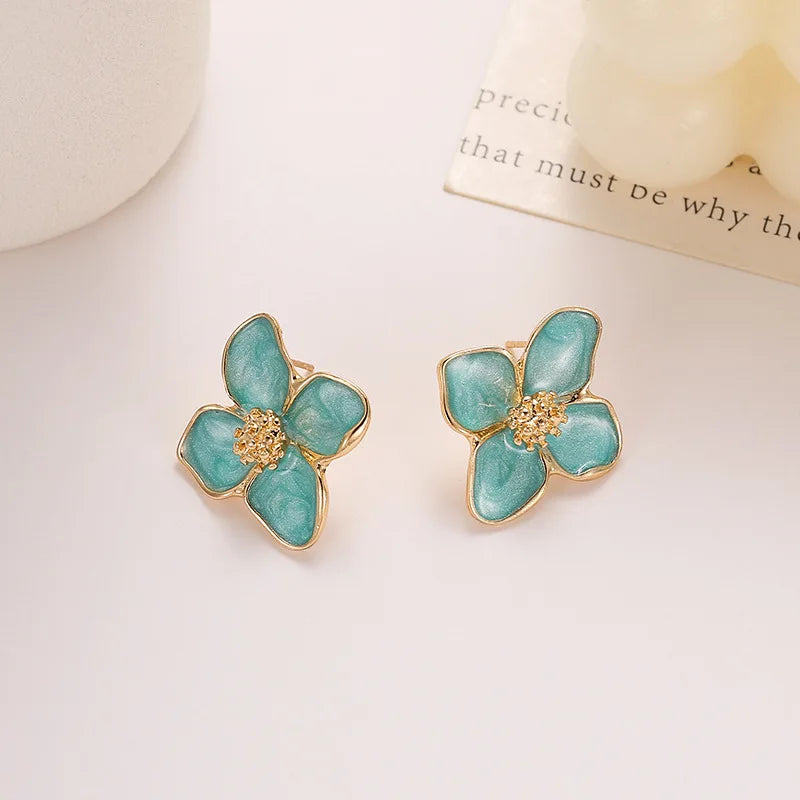 Sweet Flower Stud Earrings For Women Vintage Metal Ear Stud Girls Fashion Multi-colored Fresh Earring Party Wedding Jewelry