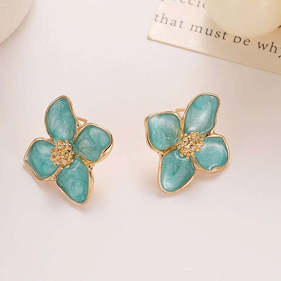 Sweet Flower Stud Earrings For Women Vintage Metal Ear Stud Girls Fashion Multi-colored Fresh Earring Party Wedding Jewelry