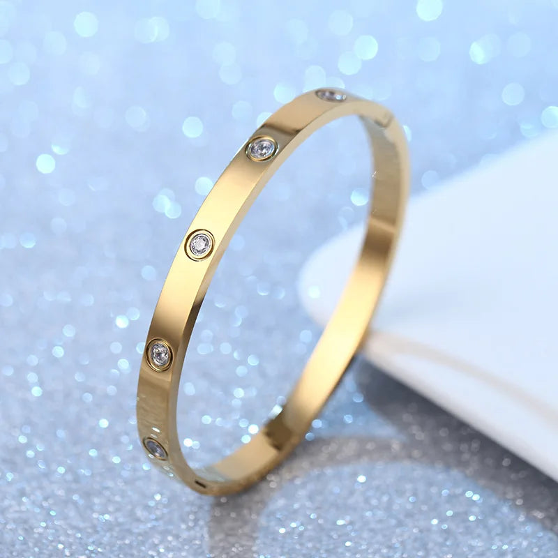 Men's Fashion Sparkling Bangle Bracelet Gold Love Bracelet Light Luxury Ins Hand Jewelry Gift for Women Men