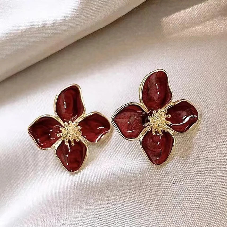 Sweet Flower Stud Earrings For Women Vintage Metal Ear Stud Girls Fashion Multi-colored Fresh Earring Party Wedding Jewelry