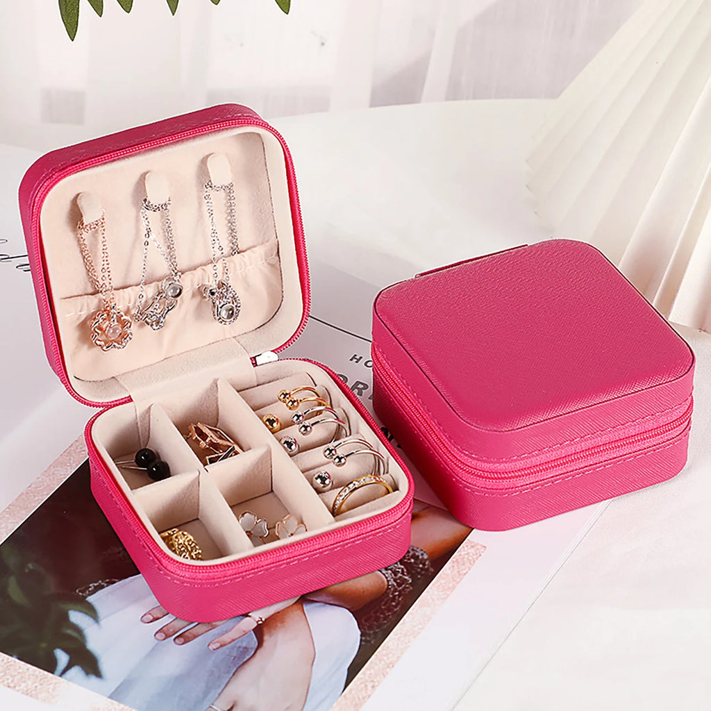 Portable Mini Jewelry Storage Box Travel Organizer Jewelry Case Leather Storage Earrings Necklace Ring Jewelry Organizer Display